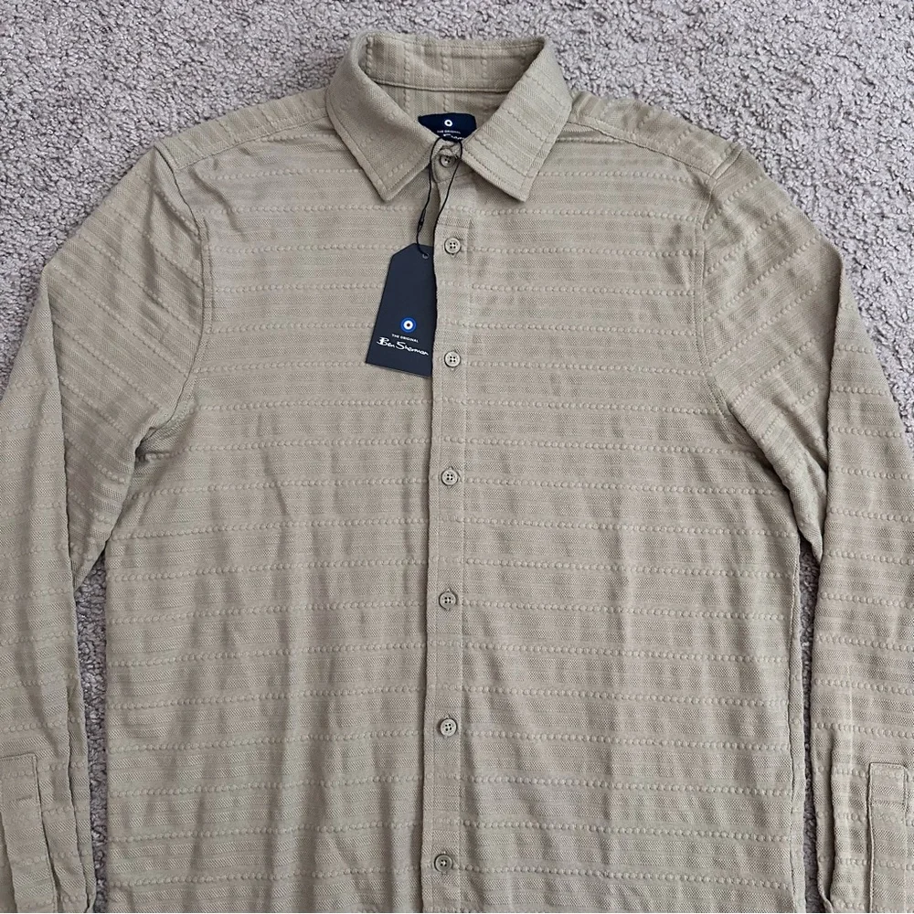 Ben Sherman Textured Long Sleeve Button Up Shirt Men S Timberwolf - Picture 8 of 14